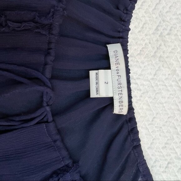 DIANE von FURSTENBURG Navy Peasant Long Sleeve Sheer Blouse Size S - Picture 8 of 8